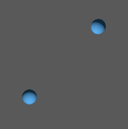 Two blue spheres in a gray canvas, with noticeable shading